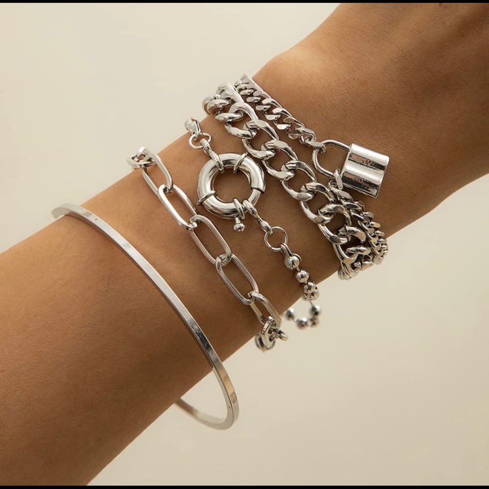 5 piece Chunky Silver Plated Bracelets - Picture 3 of 14